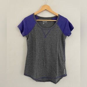 Reebok Women's Grey and Purple Short Sleeve Athletic Tee